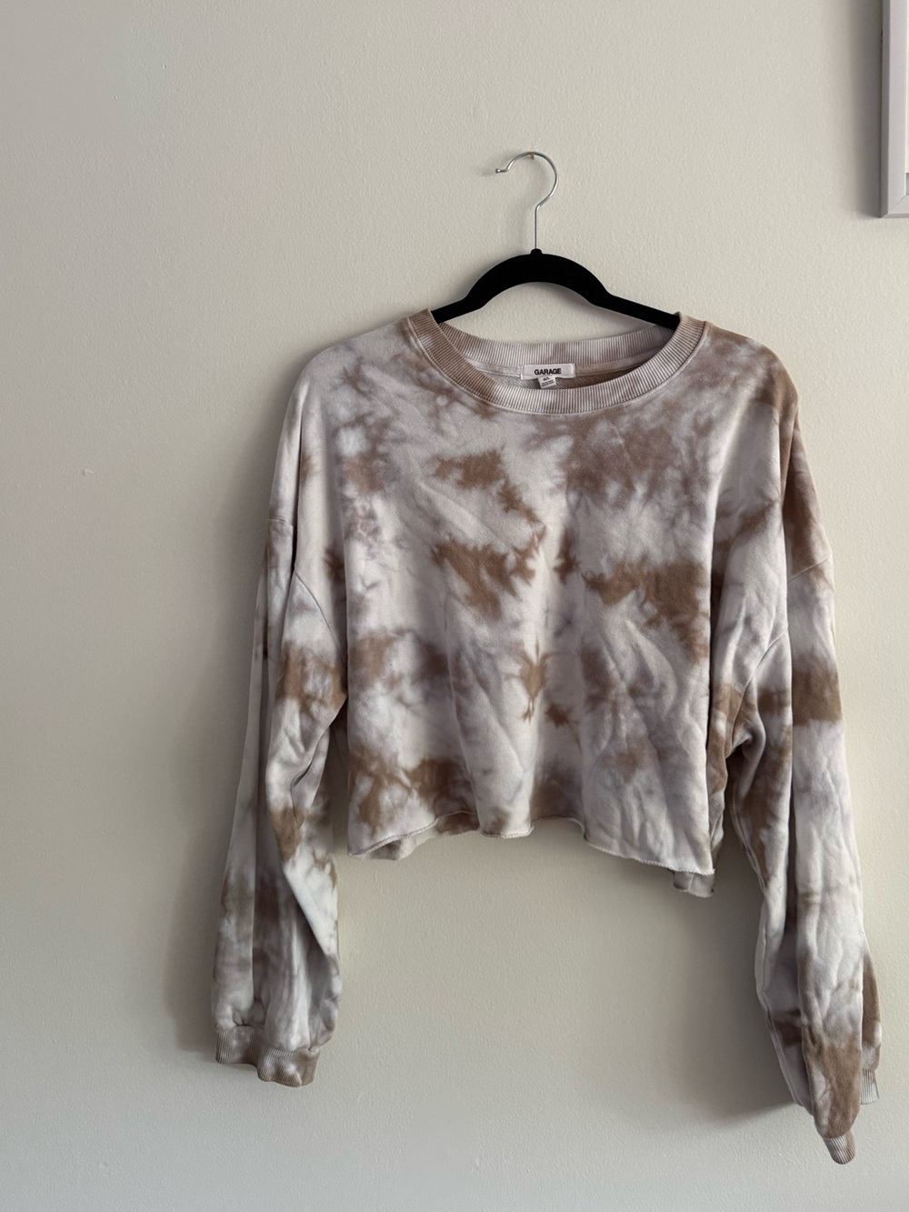 Garage Brown & White Tie-Dye Cropped Sweatshirt